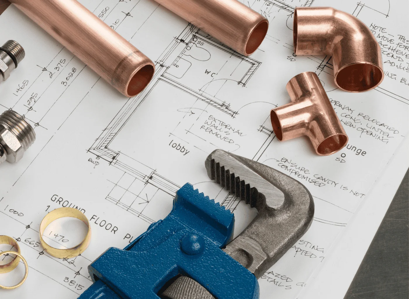 Copper pipe leak repair with new pipe section